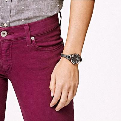  Shop Authentic Fossil Georgia Smoke Grey Dial Grey Leather Strap Watch for Women - ES3077 - Luxxuri