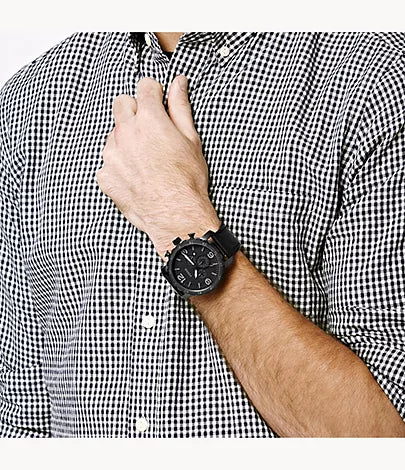  Shop Authentic Fossil Nate Chronograph Black Dial Black Leather Strap Watch for Men - JR1354 - Luxxuri