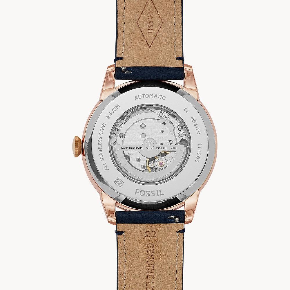 Shop Authentic Fossil Townsman Automatic White Dial Navy Blue Leather Strap Watch for Men - ME3171 - Luxxuri