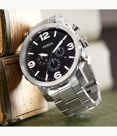  Shop Authentic Fossil Nate Chronograph Black Dial Silver Steel Strap Watch for Men - JR1353 - Luxxuri