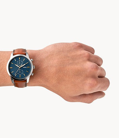  Shop Authentic Fossil Townsman Chronograph Blue Dial Brown Leather Strap Watch for Men - FS5279 - Luxxuri