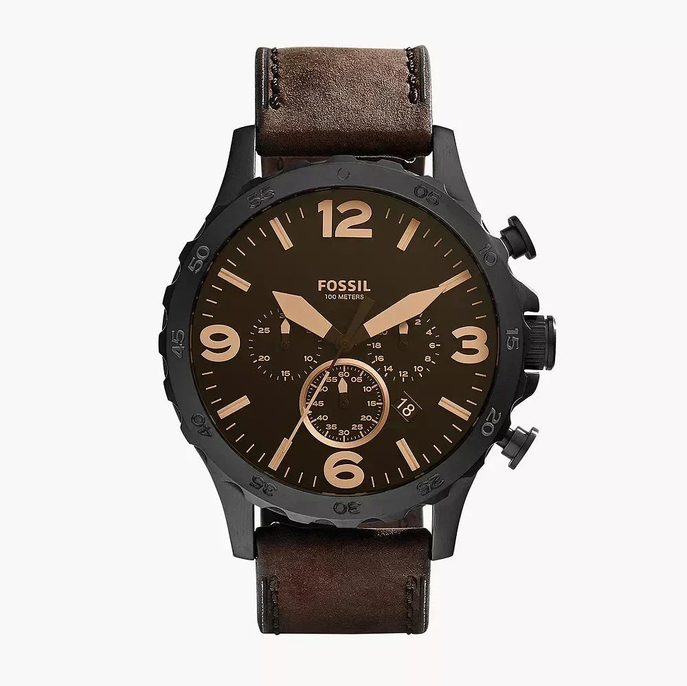  Shop Authentic Fossil Nate Chronograph Brown Dial Brown Leather Strap Watch for Men - JR1487 - Luxxuri