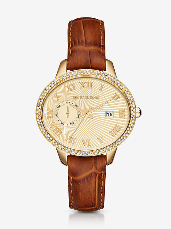  Shop Authentic Michael Kors Whitley Quartz Gold Dial Brown Leather Strap Watch For Women - MK2428 - Luxxuri