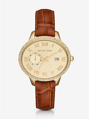  Shop Authentic Michael Kors Whitley Quartz Gold Dial Brown Leather Strap Watch For Women - MK2428 - Luxxuri