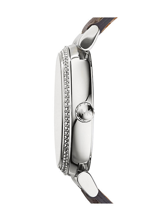  Shop Authentic Michael Kors Caitlin Quartz Silver Dial Gray Leather Strap Watch For Women - MK2377 - Luxxuri