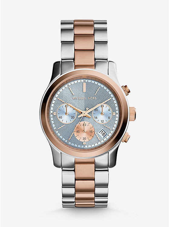  Shop Authentic Michael Kors Runway Chronograph Blue Dial Two Tone Steel Strap Watch For Women - MK6166 - Luxxuri