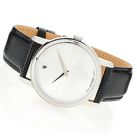  Shop Authentic Movado Museum Quartz Silver Dial Black Leather Strap Watch For Men - 2100001 - Luxxuri