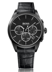  Shop Authentic Hugo Boss Onyx Black Dial Black Leather Strap Watch for Men - 1513367 - Luxxuri