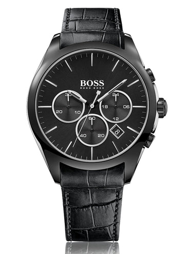  Shop Authentic Hugo Boss Onyx Black Dial Black Leather Strap Watch for Men - 1513367 - Luxxuri