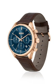  Shop Authentic Hugo Boss Grand Prix Blue Dial Brown Leather Strap Watch for Men - 1513604 - Luxxuri