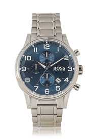  Shop Authentic Hugo Boss Aeroliner Blue Dial Silver Steel Strap Watch for Men - 1513183 - Luxxuri