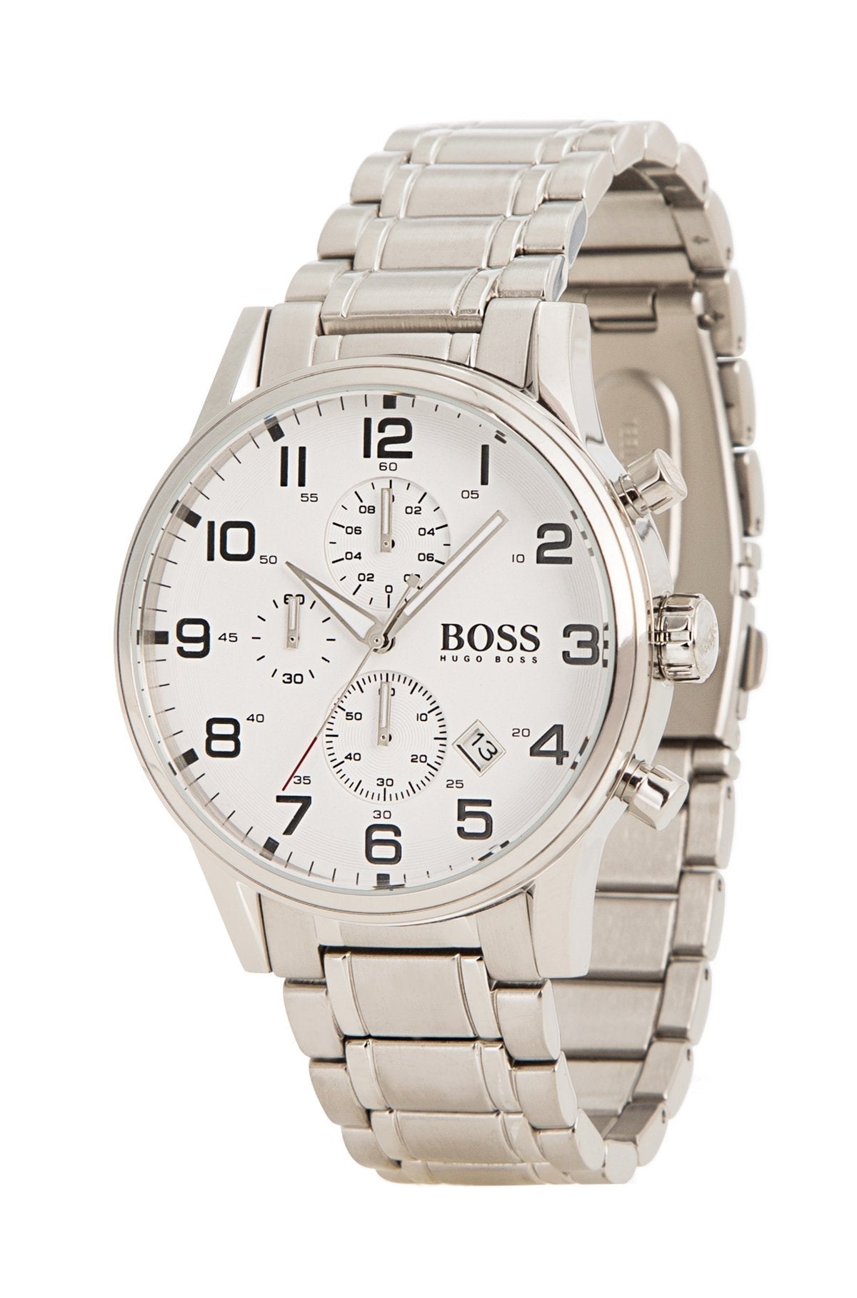  Shop Authentic Hugo Boss Aeroliner Chronograph White Dial Silver Steel Strap Watch for Men - 1513182 - Luxxuri