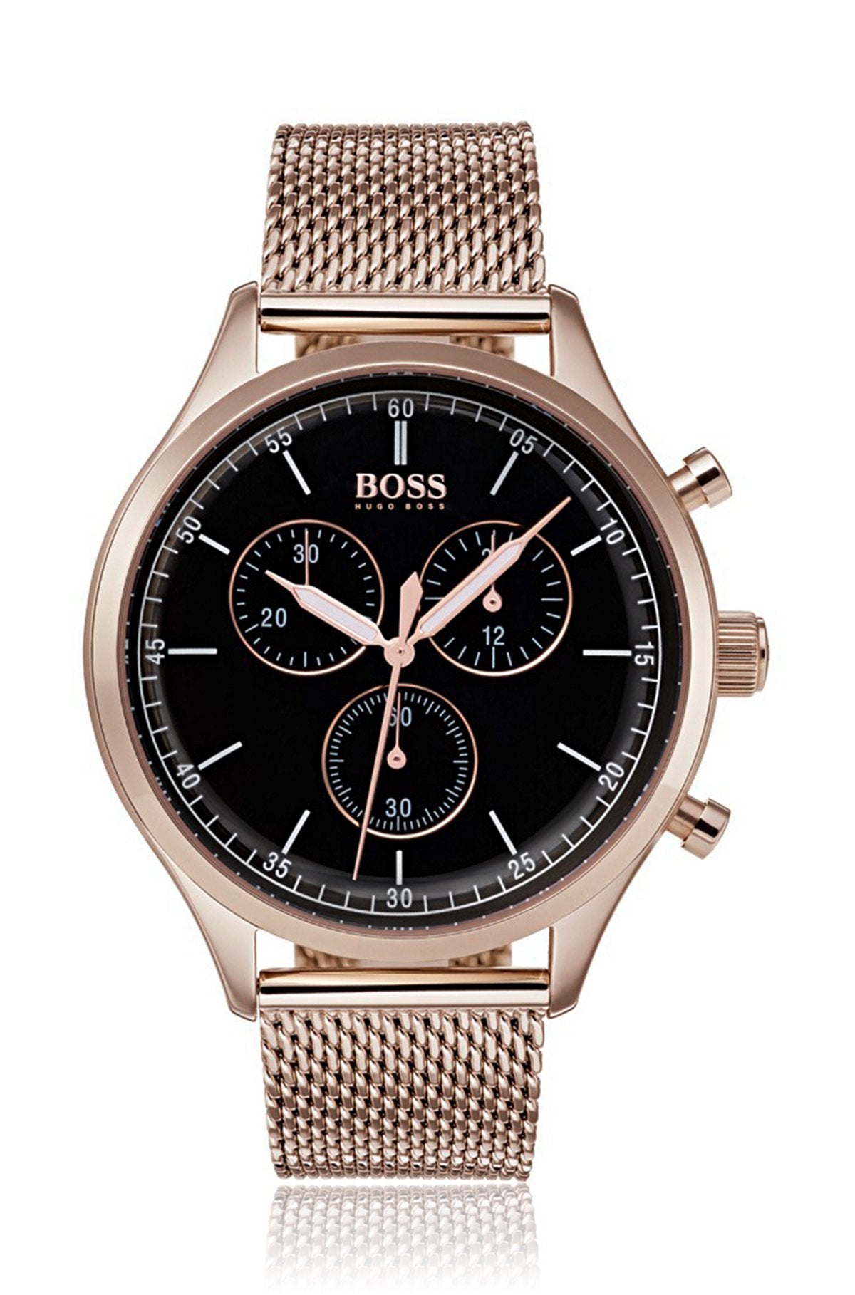  Shop Authentic Hugo Boss Companion Quartz Black Dial Rose Gold Mesh Bracelet Watch For Men - HB1513548 - Luxxuri