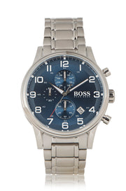  Shop Authentic Hugo Boss Aeroliner Blue Dial Silver Steel Strap Watch for Men - 1513183 - Luxxuri