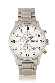  Shop Authentic Hugo Boss Aeroliner Chronograph White Dial Silver Steel Strap Watch for Men - 1513182 - Luxxuri