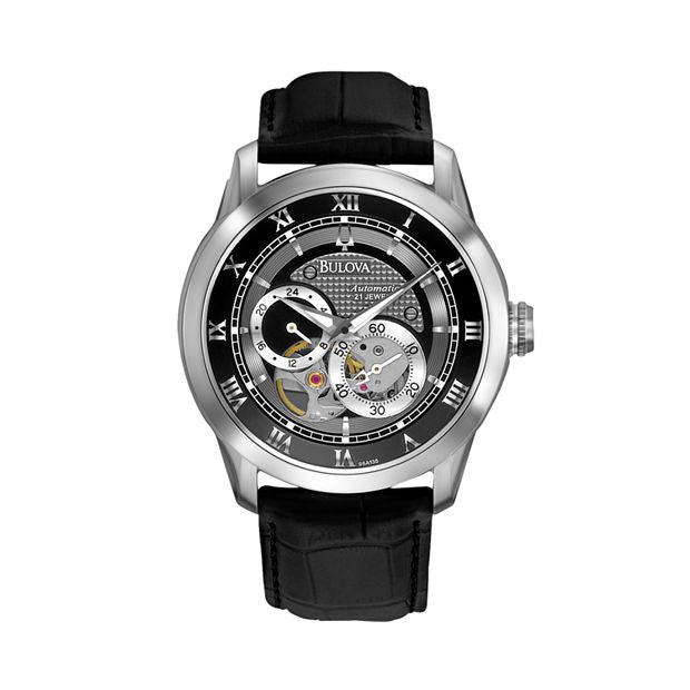  Shop Authentic Bulova BVA Classic Automatic Silver Dial Black Leather Strap Watch for Men - 96A135 - Luxxuri