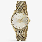  Shop Authentic Gucci G Timeless Quartz Silver Dial Gold Steel Strap Watch For Women - YA1264155 - Luxxuri