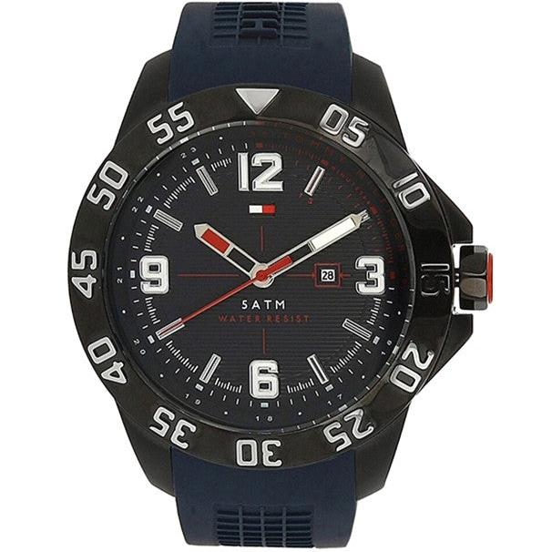  Shop Authentic Tommy Hilfiger Cole Black Dial Blue Rubber Strap Watch for Men - 1790984 - Luxxuri