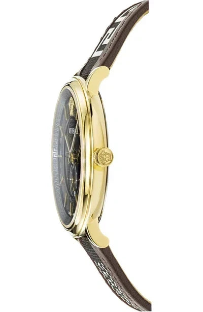  Shop Authentic Versace V-Circle Quartz Black Dial Brown Leather Strap Watch for Men - VEBQ01619 - Luxxuri