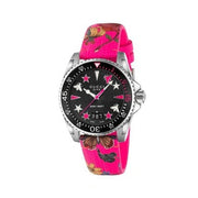  Shop Authentic Gucci Dive Quartz Black Dial Pink Leather Strap Watch For Women - YA136326 - Luxxuri