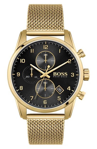  Shop Authentic Hugo Boss Skymaster Black Dial Gold Mesh Bracelet Watch for Men - 1513838 - Luxxuri