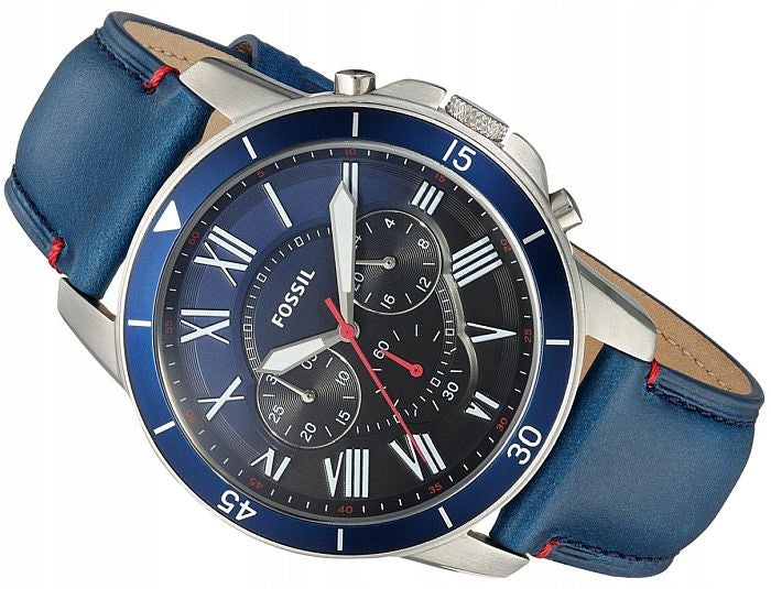  Shop Authentic Fossil Grant Chronograph Blue Dial Blue Leather Strap Watch for Men - FS5373 - Luxxuri