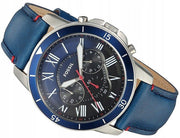  Shop Authentic Fossil Grant Chronograph Blue Dial Blue Leather Strap Watch for Men - FS5373 - Luxxuri