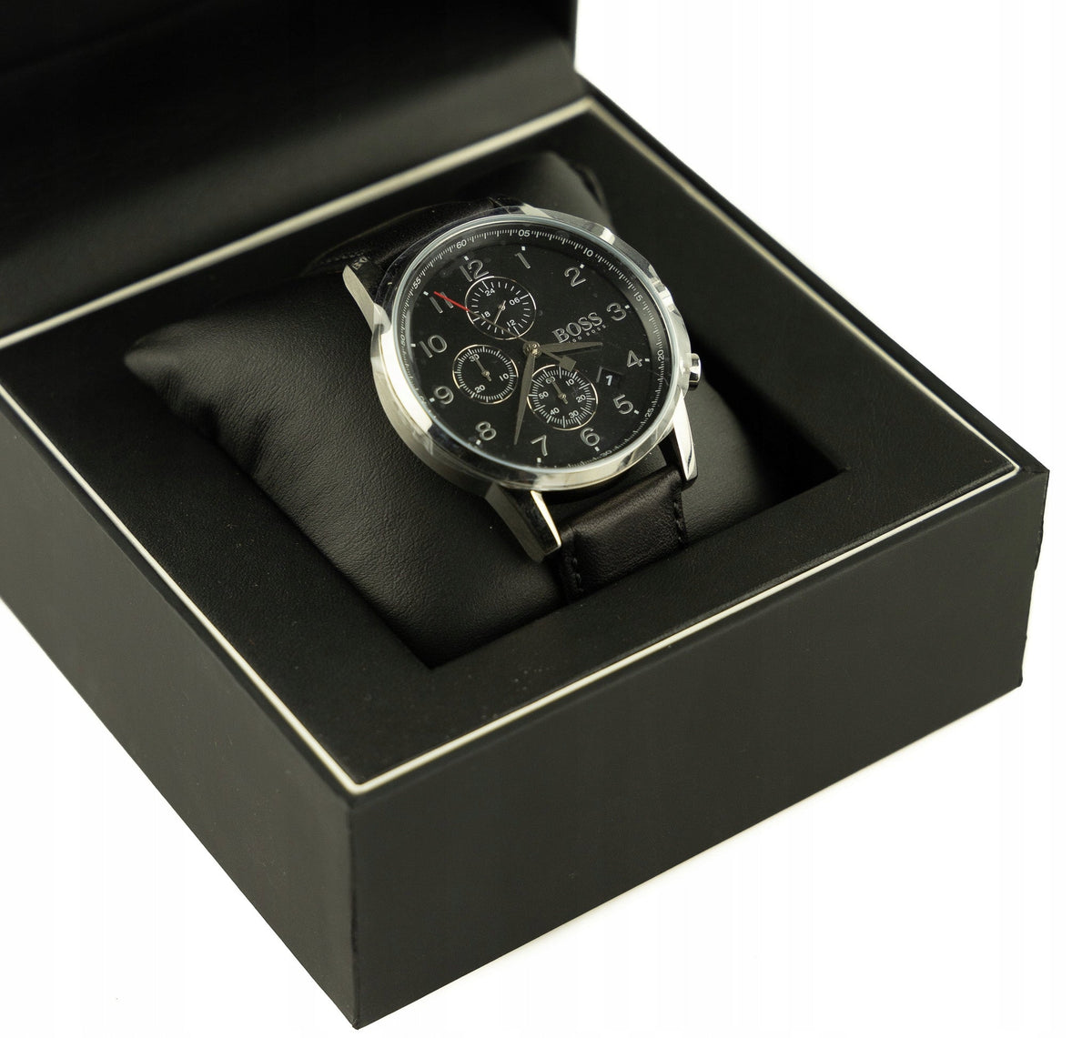  Shop Authentic Hugo Boss Navigator Black Dial Black Leather Strap Watch for Men - 1513535 - Luxxuri