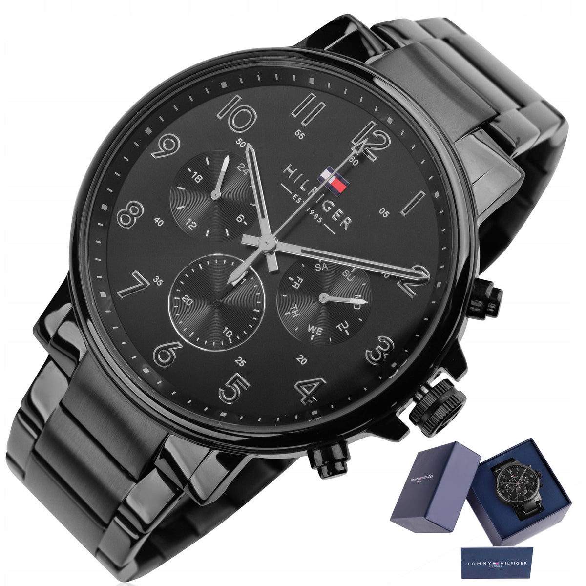  Shop Authentic Tommy Hilfiger Daniel Black Dial Black Steel Strap Watch for Men - 1710383 - Luxxuri