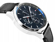  Shop Authentic Tommy Hilfiger Shawn Multifunction Quartz Blue Dial Black Leather Strap Watch for Men - 1791616 - Luxxuri