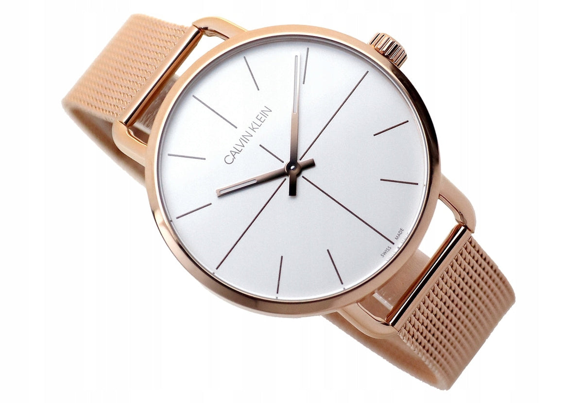  Shop Authentic Calvin Klein Even White Dial Rose Gold Mesh Bracelet Watch for Women - K7B21626 - Luxxuri