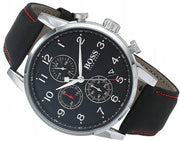  Shop Authentic Hugo Boss Navigator Black Dial Black Leather Strap Watch for Men - 1513535 - Luxxuri