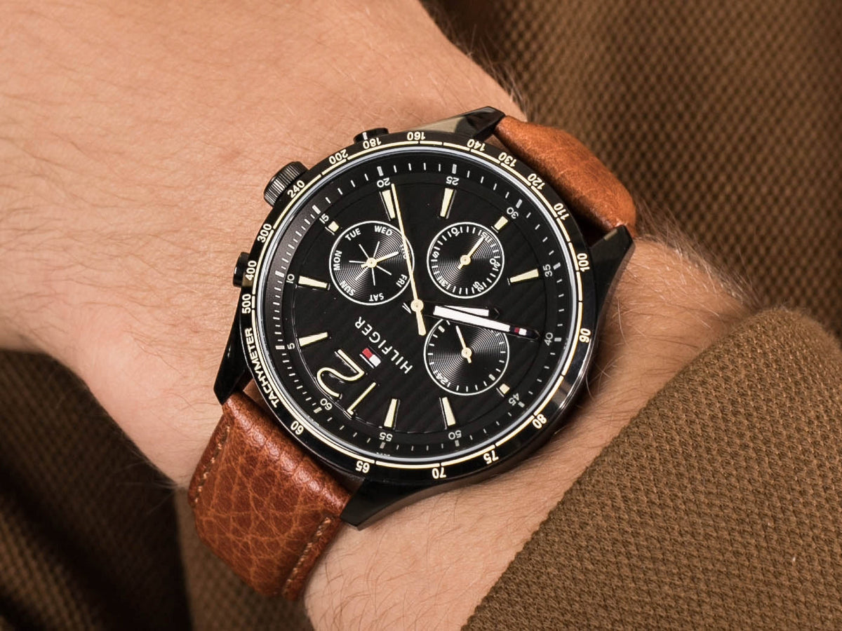  Shop Authentic Tommy Hilfiger Gavin Chronograph Quartz Black Dial Brown Leather Strap Watch for Men - 1791470 - Luxxuri