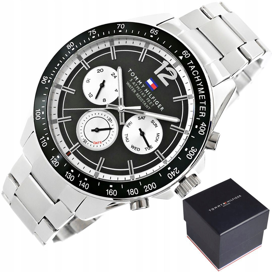  Shop Authentic Tommy Hilfiger Luke Quartz Black Dial Silver Steel Strap Watch for Men - 1791120 - Luxxuri