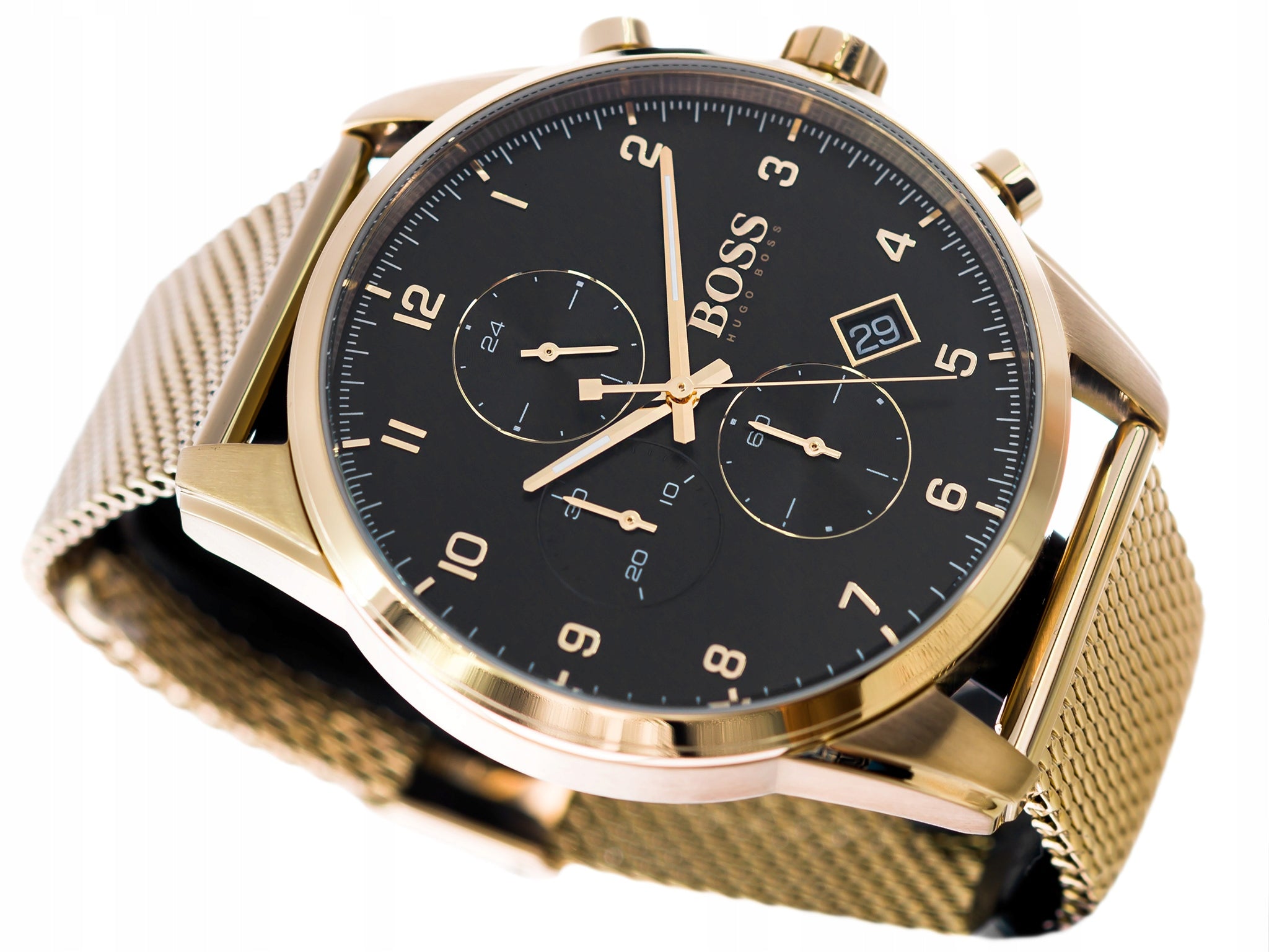  Shop Authentic Hugo Boss Skymaster Black Dial Gold Mesh Bracelet Watch for Men - 1513838 - Luxxuri