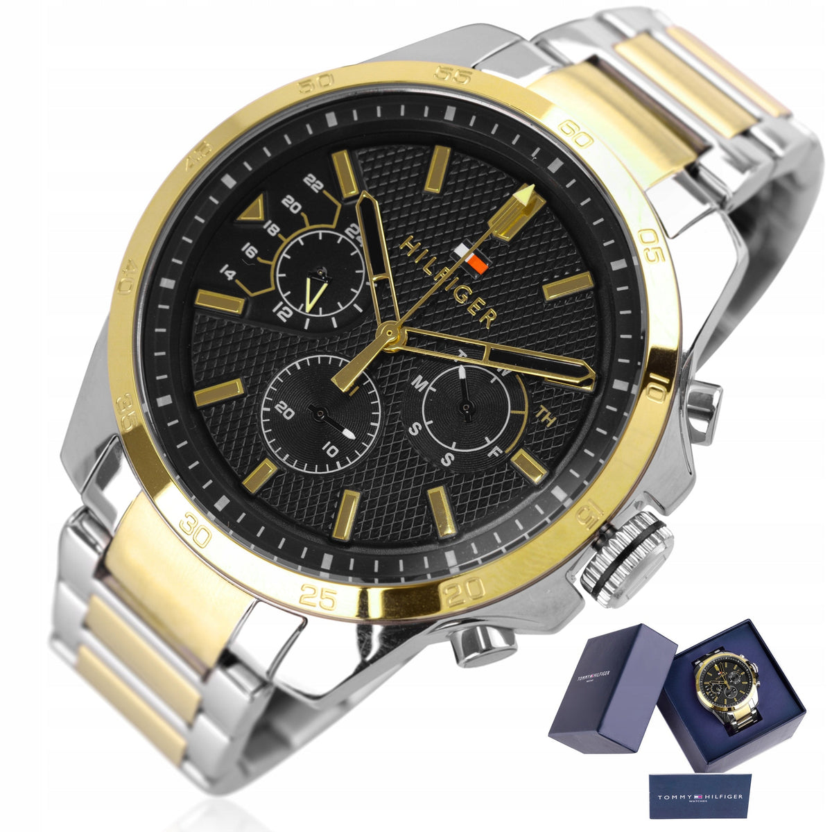  Shop Authentic Tommy Hilfiger Decker Chronograph Black Dial Two Tone Steel Strap Watch for Men - 1791559 - Luxxuri