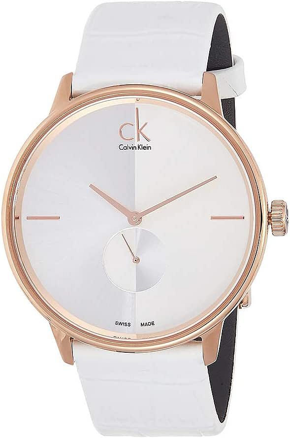  Shop Authentic Calvin Klein Accent White Dial White Leather Strap Watch for Men - K2Y2X6KW - Luxxuri