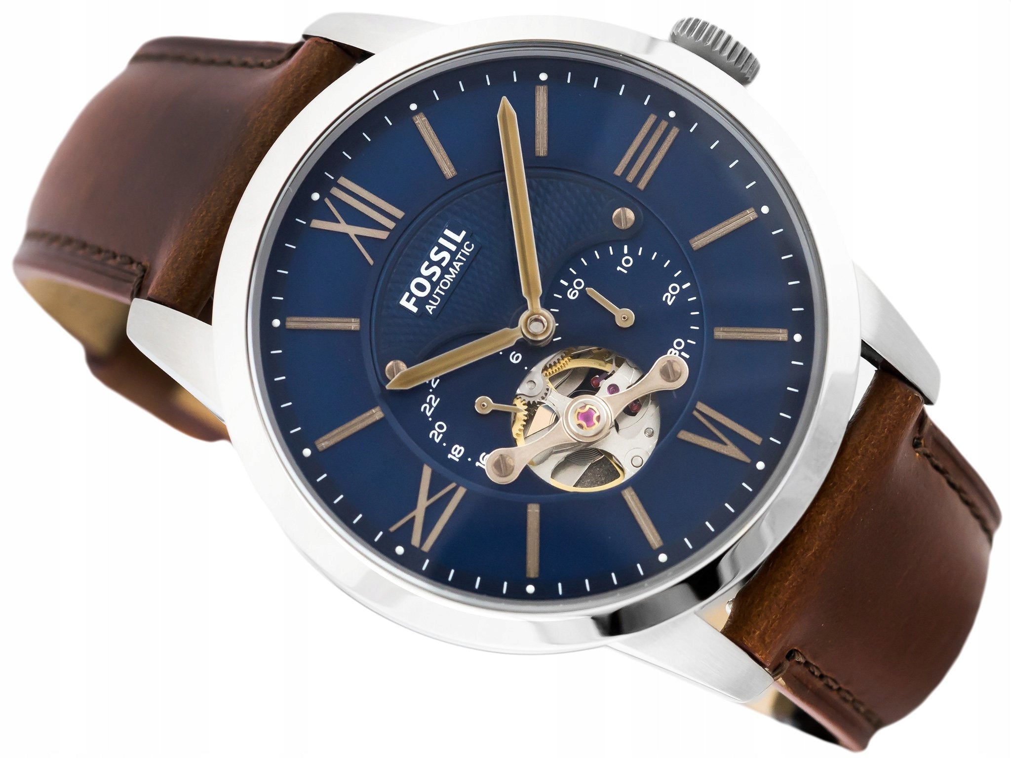  Shop Authentic Fossil Townsman Automatic Blue Dial Brown Leather Strap Watch for Men - ME3110 - Luxxuri