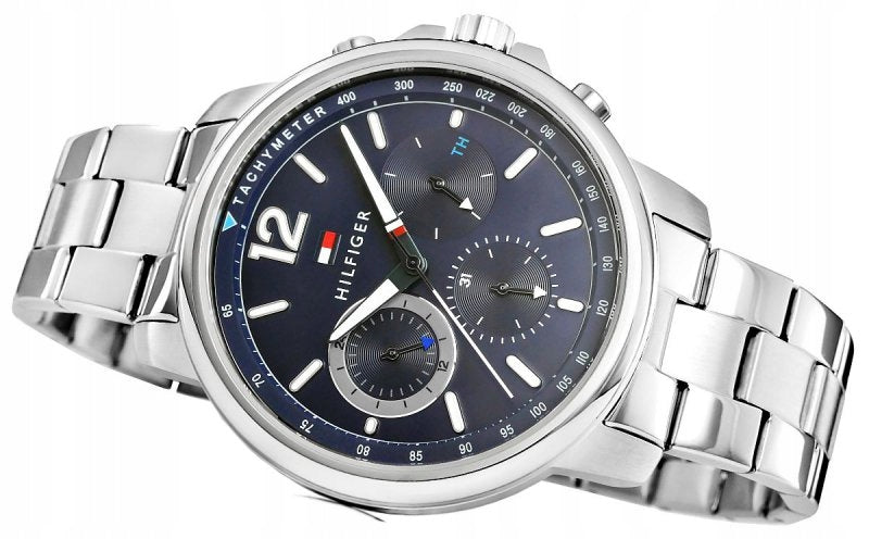  Shop Authentic Tommy Hilfiger London Chronograph Quartz Blue Dial Silver Steel Strap Watch for Men - 1791534 - Luxxuri