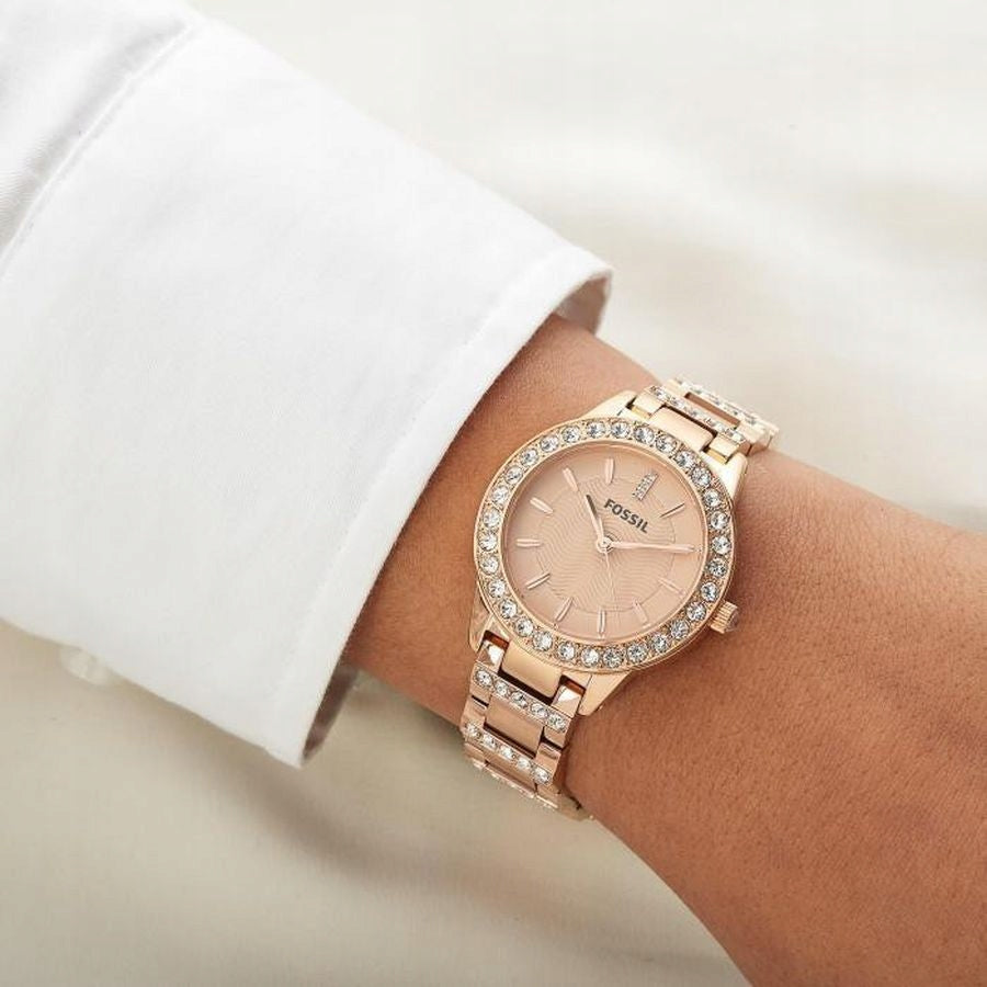  Shop Authentic Fossil Jesse Crystal Rose Gold Dial Rose Gold Steel Strap Watch for Women - ES3020 - Luxxuri