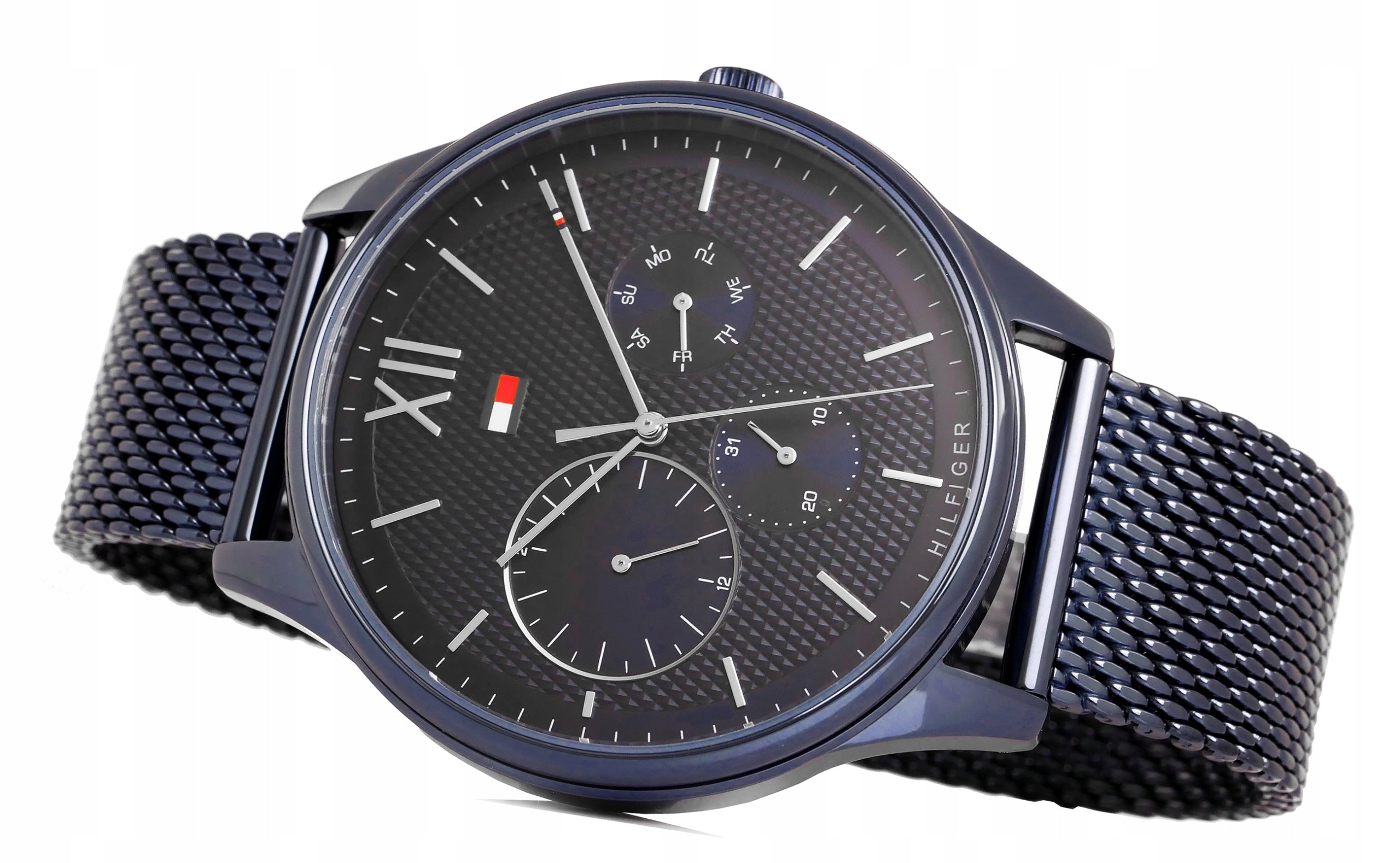  Shop Authentic Tommy Hilfiger Damon Quartz Blue Dial Blue Mesh Bracelet Watch for Men - 1791421 - Luxxuri