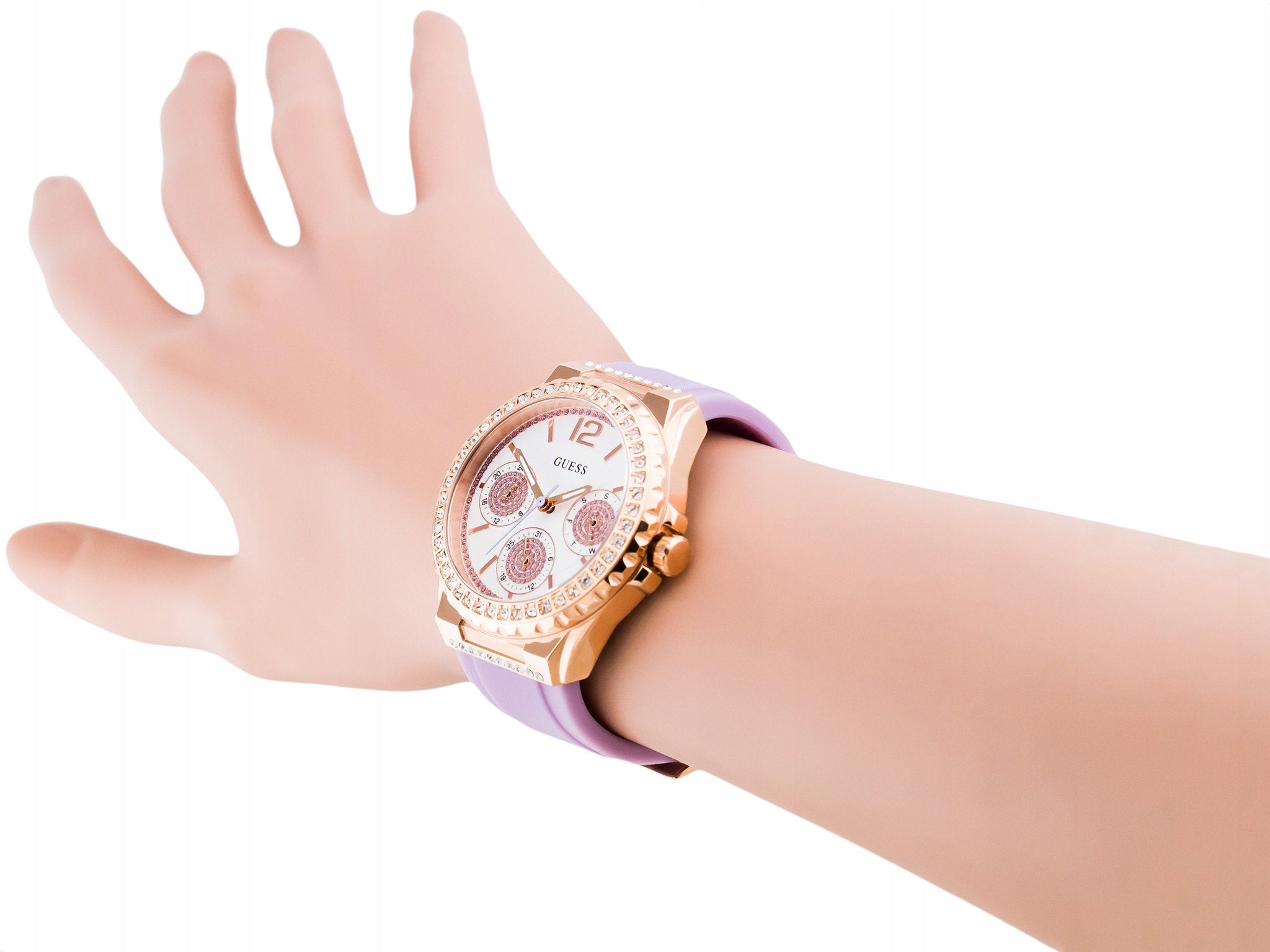  Shop Authentic Guess Starlight Diamonds White Dial Purple Rubber Strap Watch for Women - W0846L6 - Luxxuri