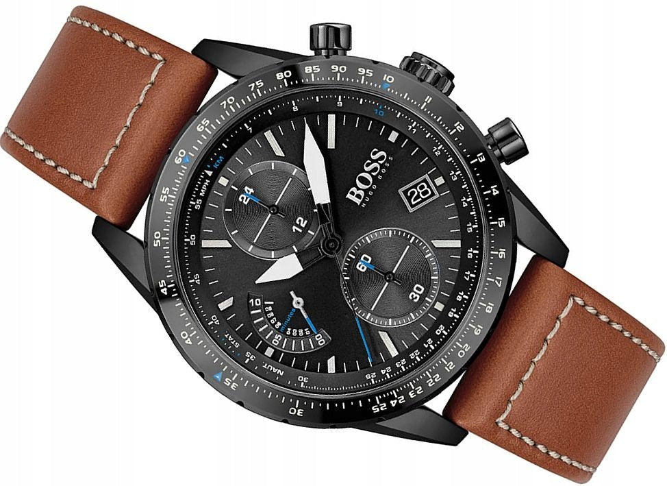  Shop Authentic Hugo Boss Pilot Black Dial Brown Leather Strap Watch for Men - 1513851 - Luxxuri
