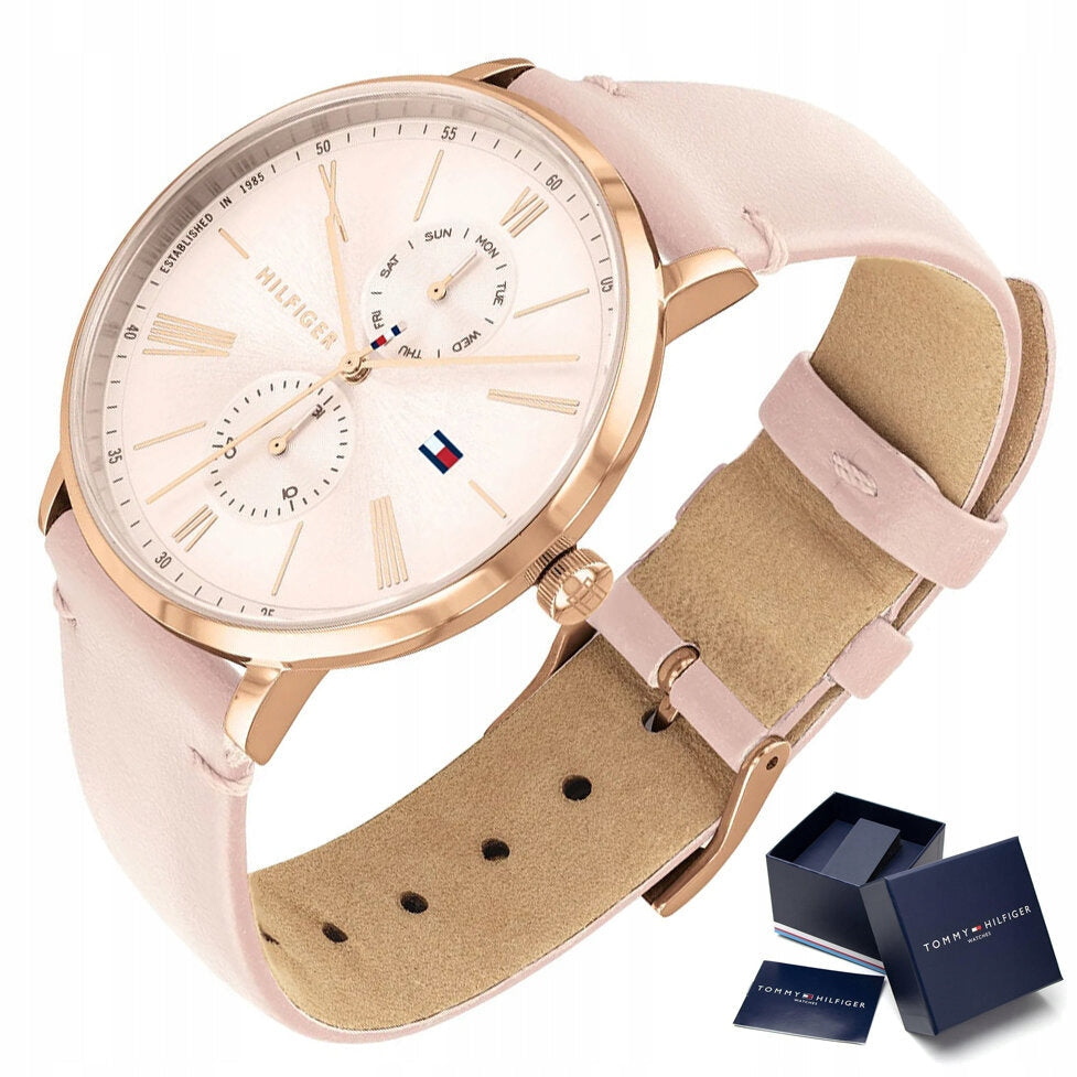 Shop Authentic Tommy Hilfiger Jenna Analog Pink Dial Pink Leather Strap Watch for Women - 1782071 - Luxxuri