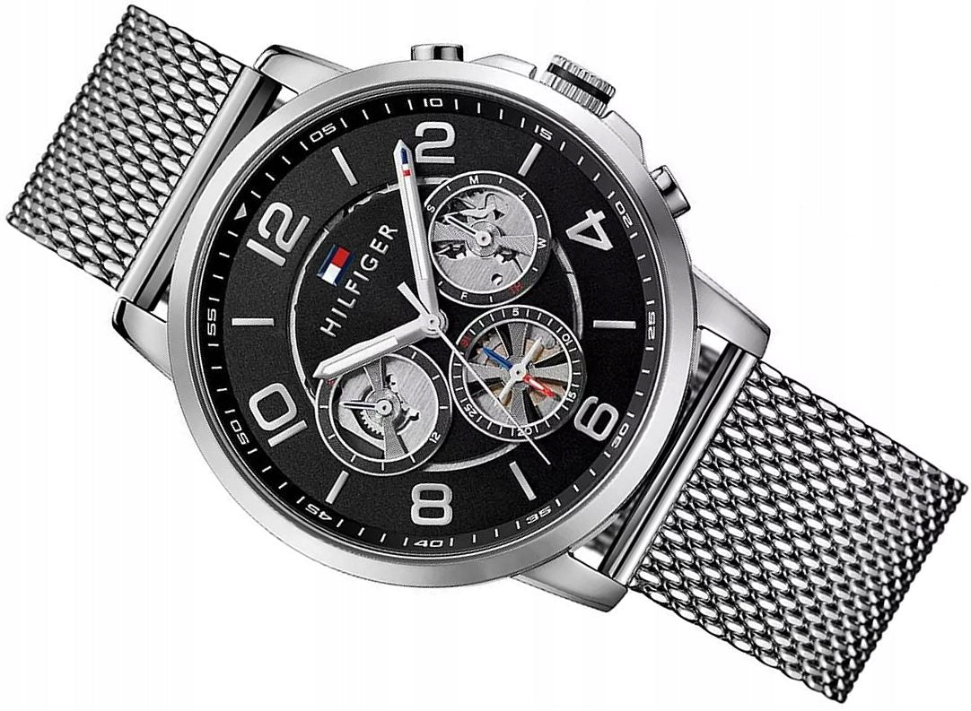  Shop Authentic Tommy Hilfiger Chronograph Black Dial Silver Mesh Bracelet Watch for Men - 1791292 - Luxxuri