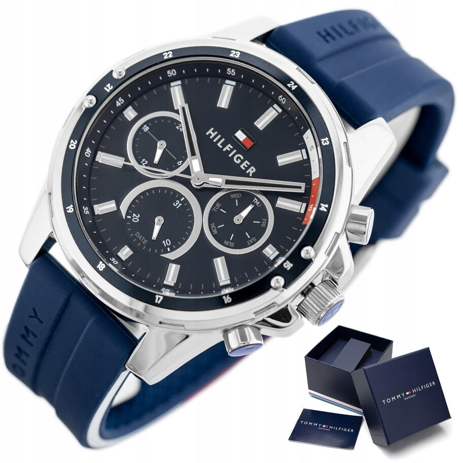  Shop Authentic Tommy Hilfiger Mason Blue Dial Blue Rubber Strap Watch for Men - 1791791 - Luxxuri