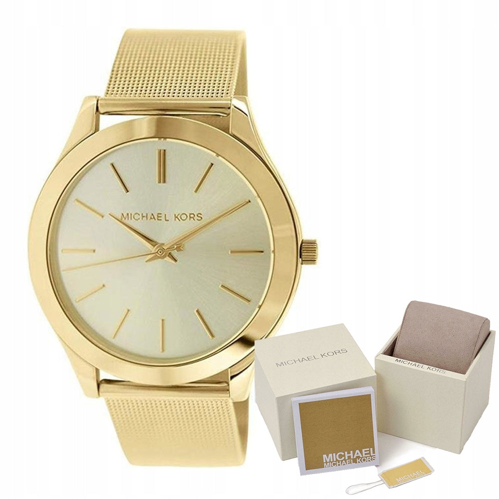  Shop Authentic Michael Kors Slim Runway Champagne Dial Gold Mesh Bracelet Watch for Women - MK3282 - Luxxuri