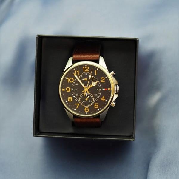  Shop Authentic Tommy Hilfiger Dean Multifunctional Blue Dial Brown Leather Strap Watch for Men - 1791275 - Luxxuri