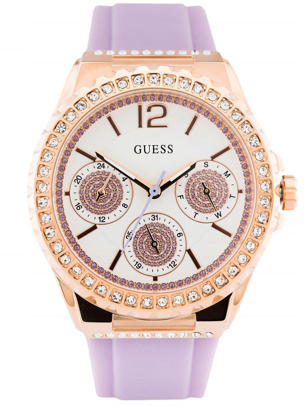  Shop Authentic Guess Starlight Diamonds White Dial Purple Rubber Strap Watch for Women - W0846L6 - Luxxuri