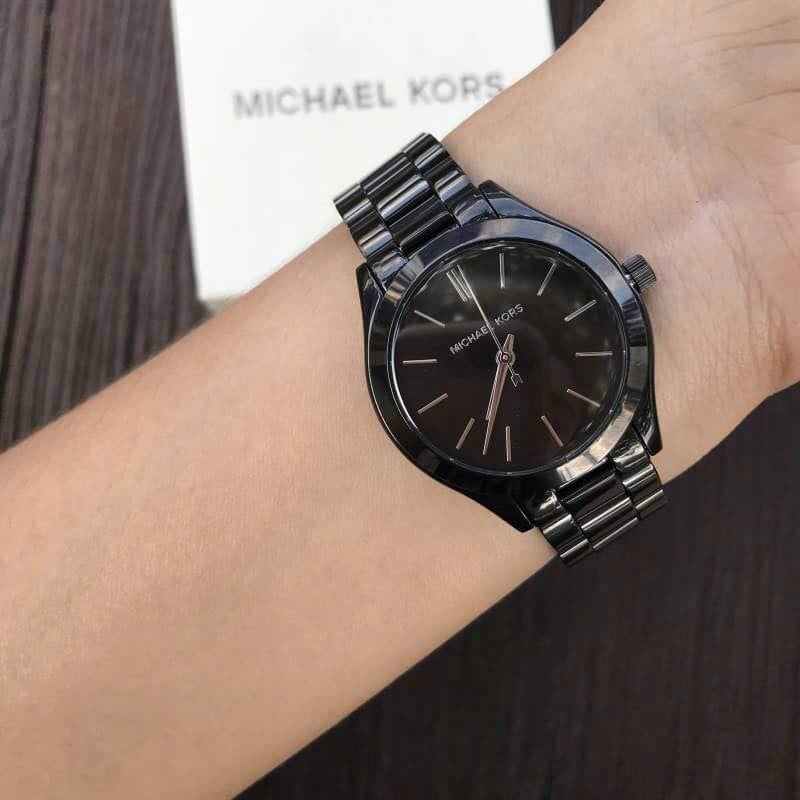  Shop Authentic Michael Kors Mini Slim Runway Black Dial Black Steel Strap Watch for Women - MK3587 - Luxxuri